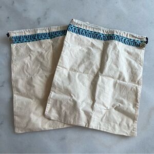 Set of Two Tory Burch Drawstring Dustbags with Blue Trim and Gold Logo 12 x 14